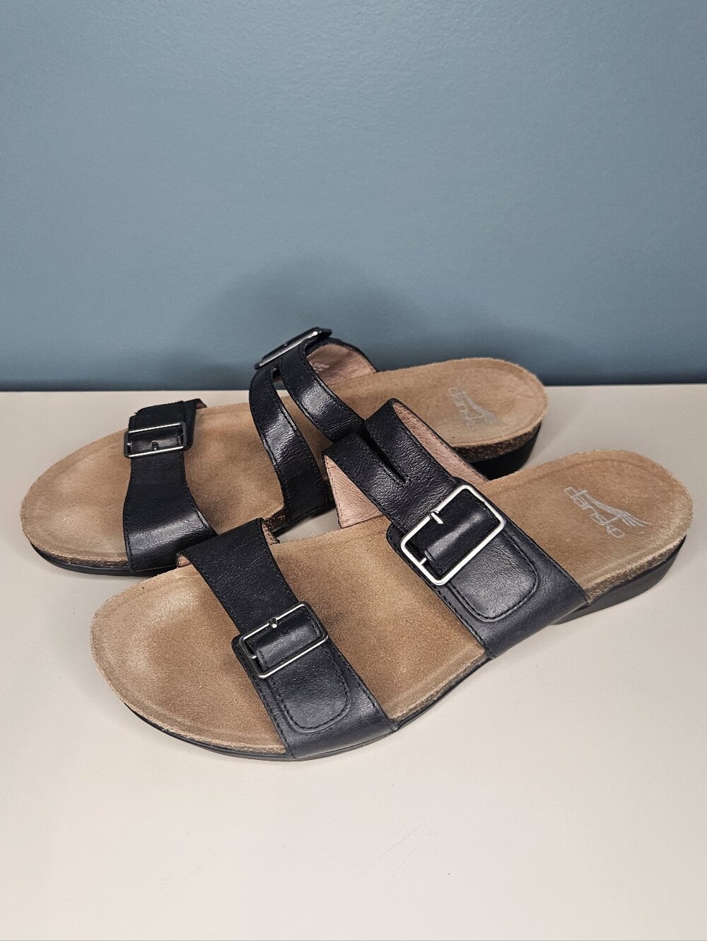 Dansko Comfort Sandal Slide Rosie Black Leather Double Strap Buckle Sz 39 US 8.5